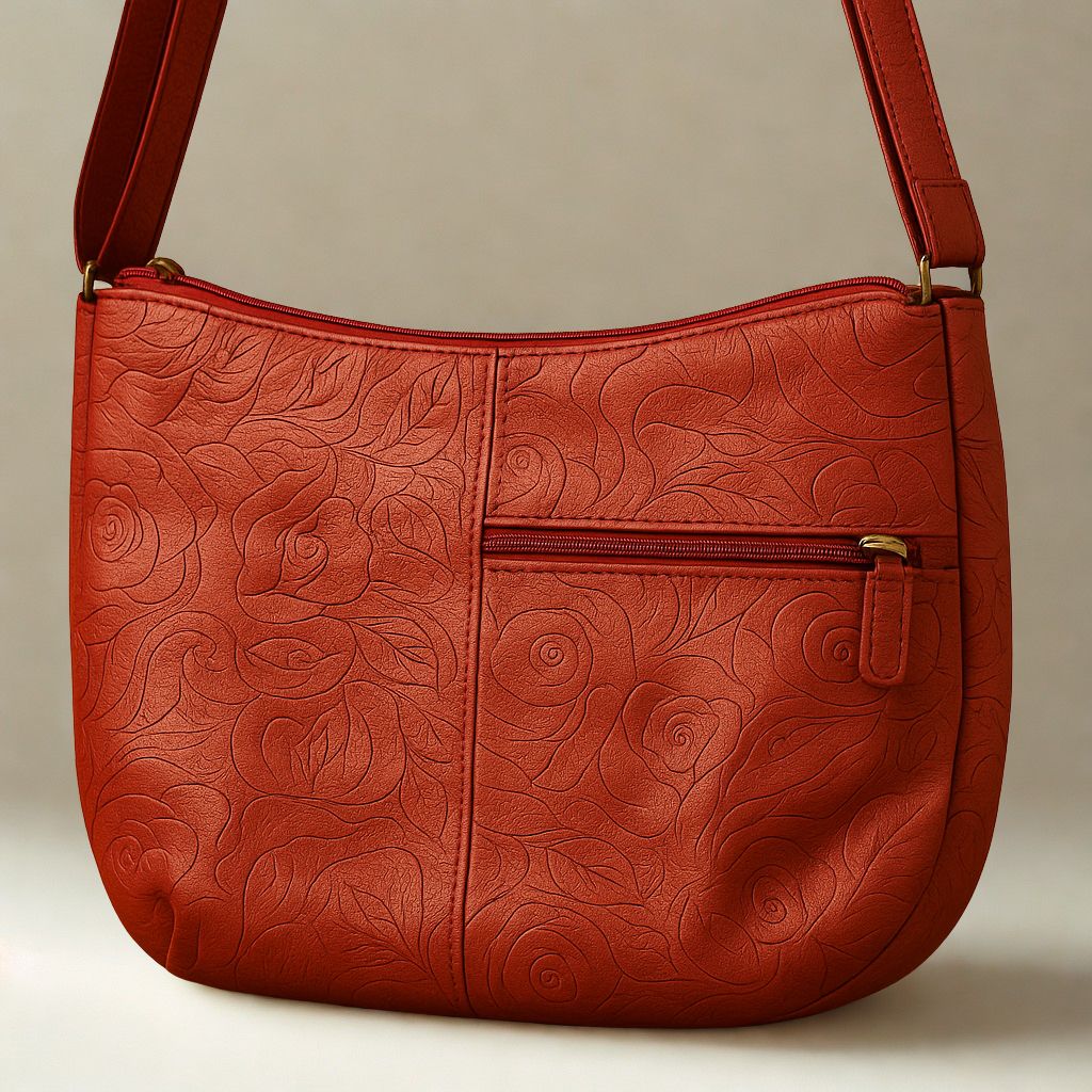 【日本製】姫路レザー　牛革バラ柄 ショルダーバッグ